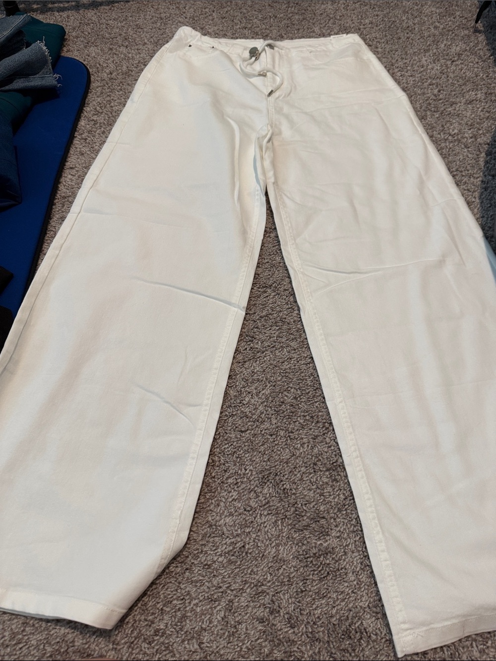 Wide-Leg White Drawstring Pants